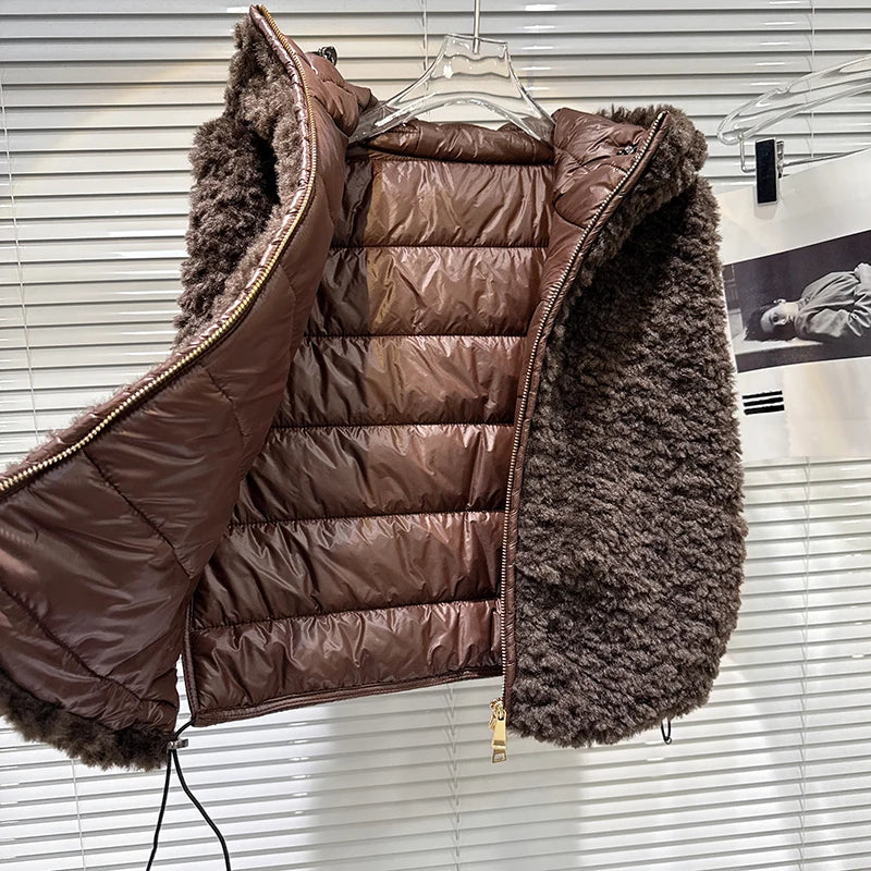 Winter New Fashion Fur Patchwork Design Hooded Warm Cotton Vest For Women Versatile High Street Waistcoat 11A07740