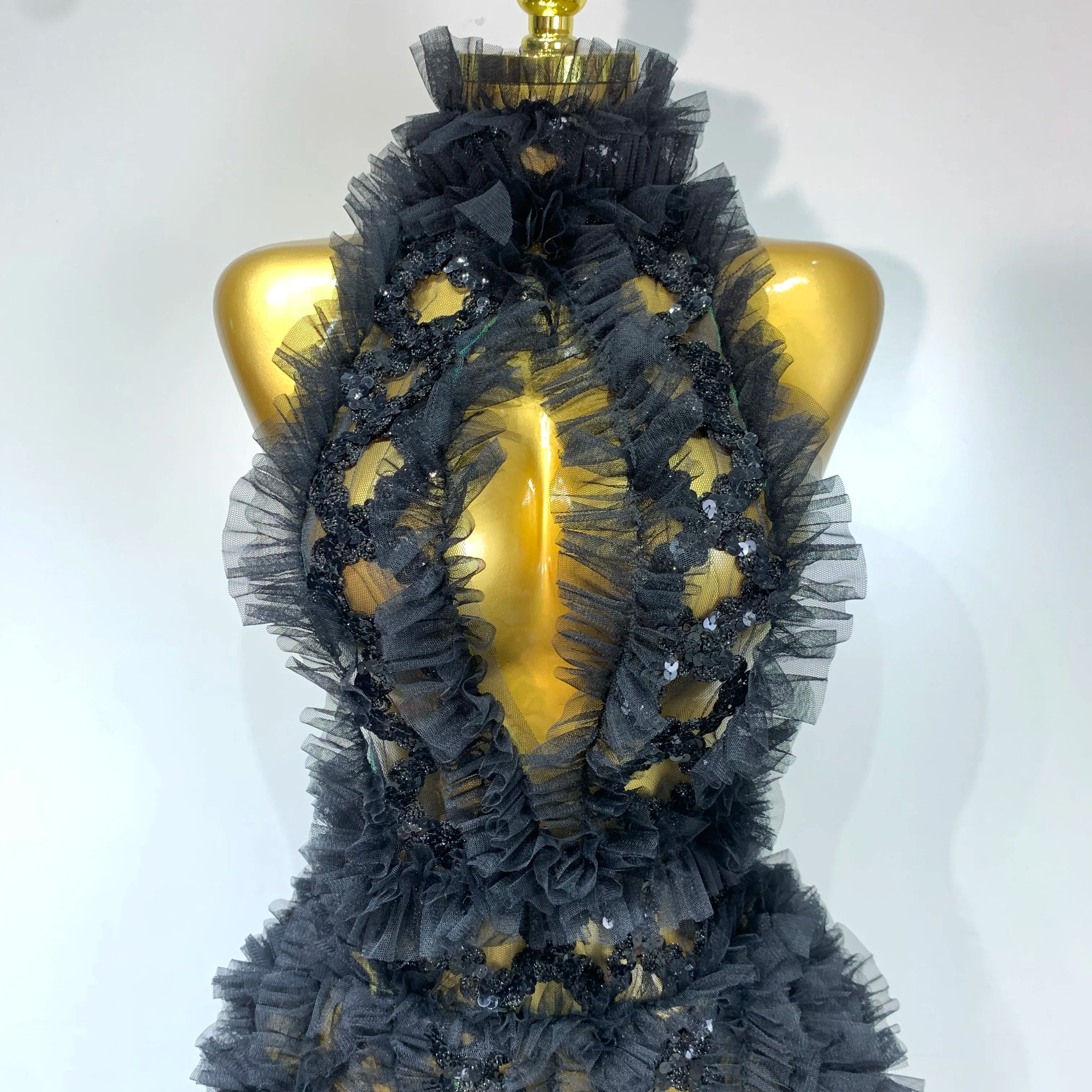 Black Mesh Sequins Sexy Halter See Through Dress 2025 Evening Party Prom Nightclub Singer Performance Costume Stage Wear