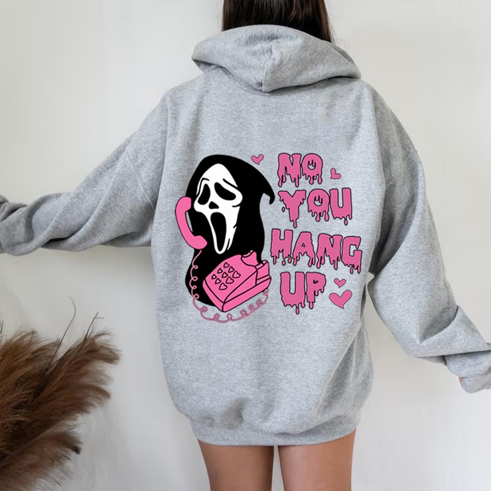 Scream No You Hang Up Crewneck Sweatshirt Ghostface Hoodies Scream Ghost Hooded Sweatshirts Scream Movie Halloween Pullover