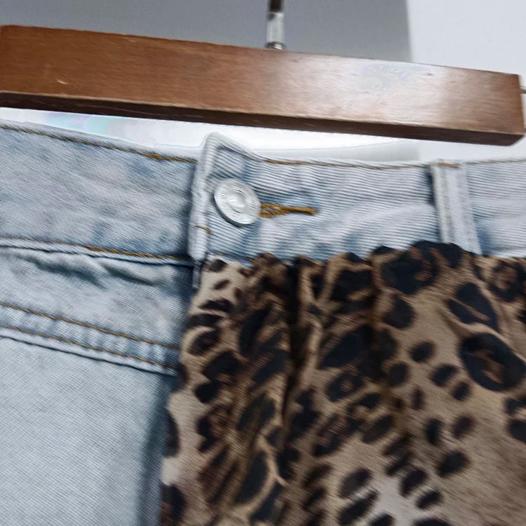 Colorblock Designer Short Jeans For Women High Waist Spliced Denim Asymmetrical Designer Trousers Female Fashion