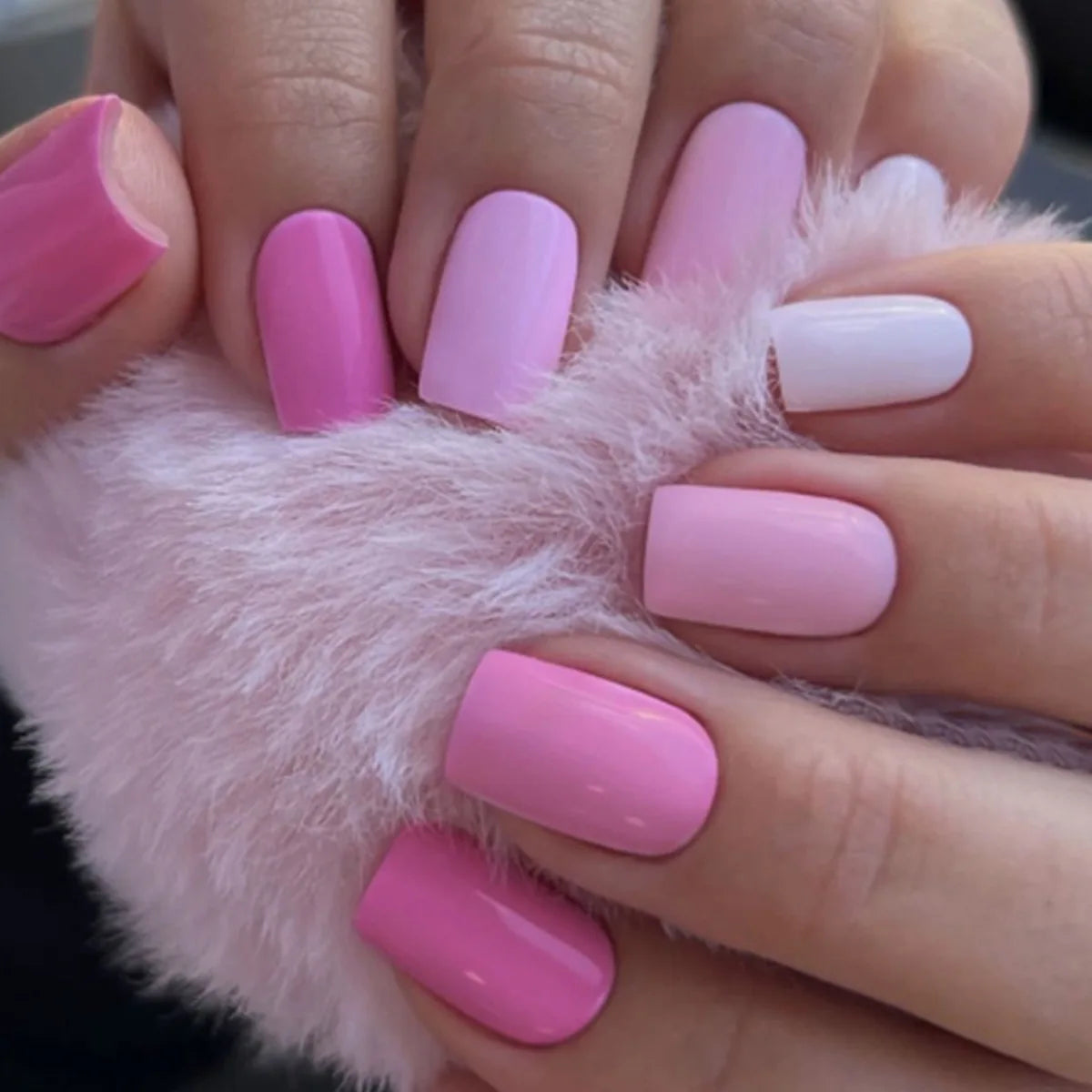 24pcs/set short square fake nails for women girls Pink green blue yellow purple tips faux ongles press on false nail supplies 1006