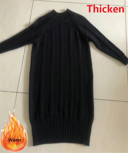 Robe pull mi-longue en velours épais pour femme, col montant, en tricot côtelé, élégante et chaude, avec manteaux, hiver 