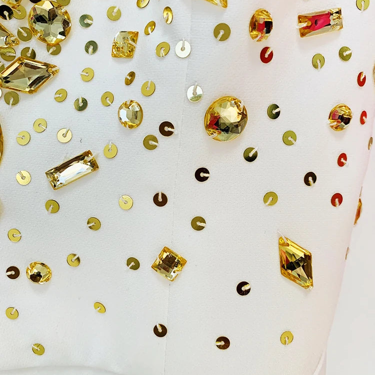 HIGH STREET Newest Fashion Summer 2024 Designer Women Spaghetti Strap Stunning Strass Stone Didmonds Beading Straight Jumpsuit