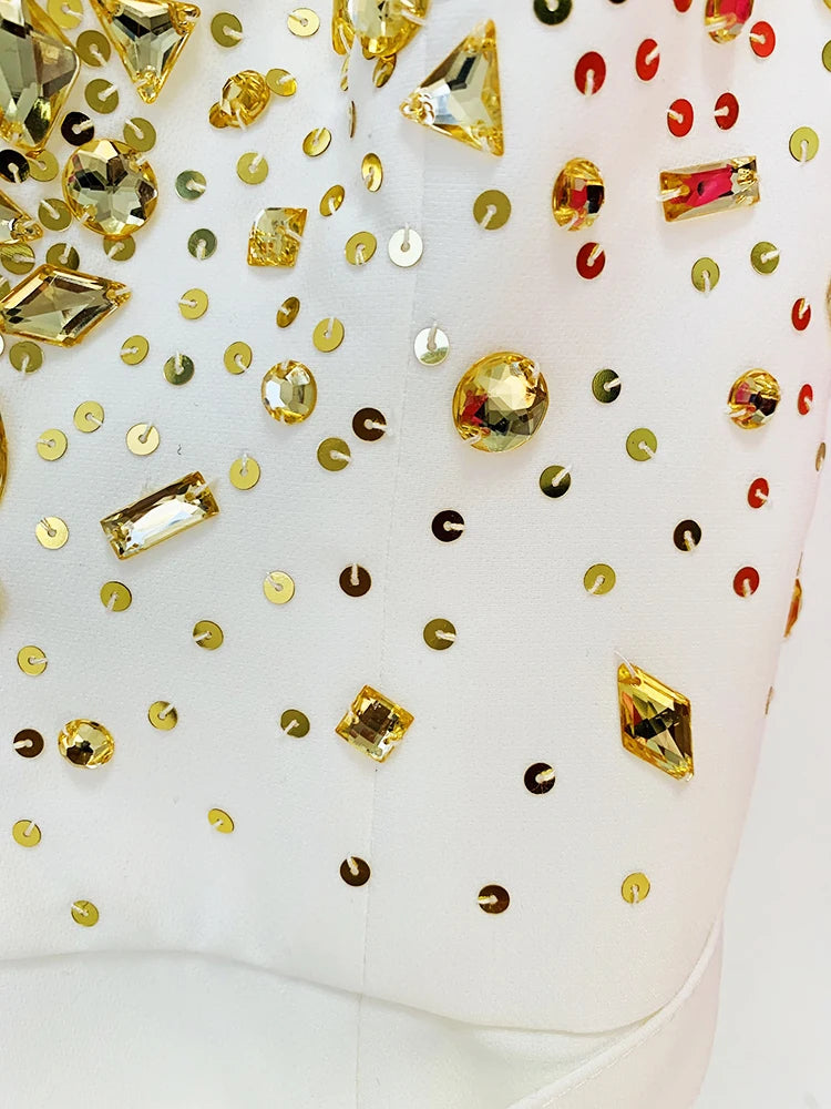 HIGH STREET Newest Fashion Summer 2024 Designer Women Spaghetti Strap Stunning Strass Stone Didmonds Beading Straight Jumpsuit