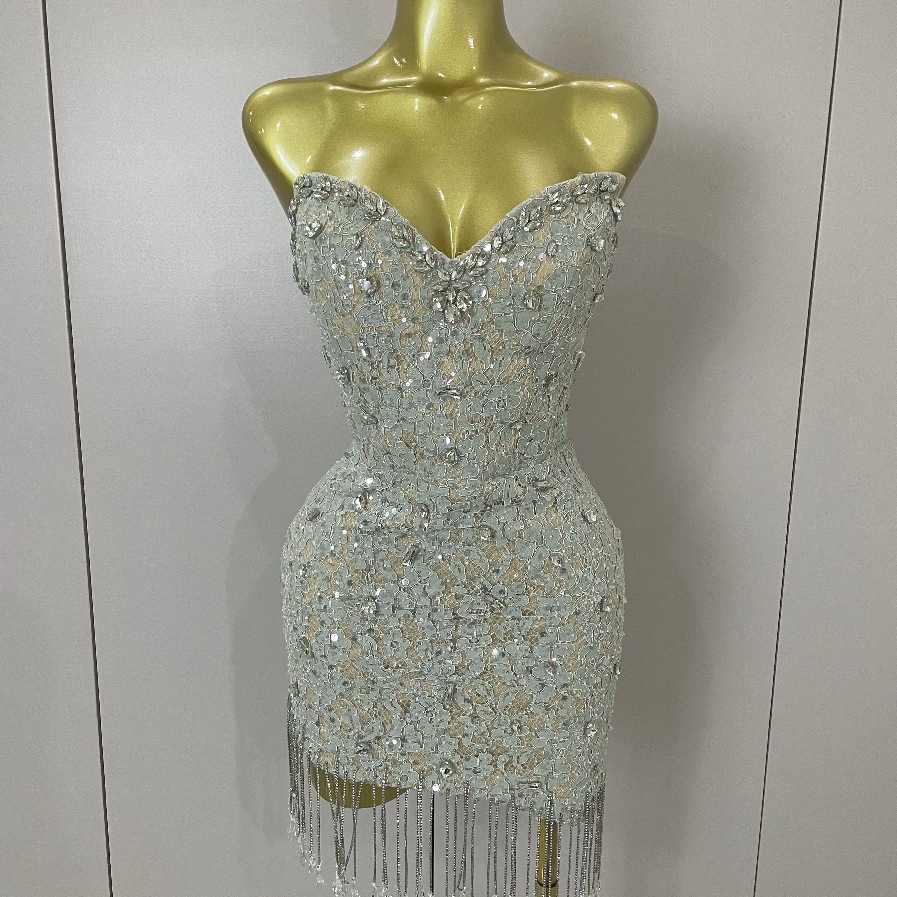 Luxury Sparkle Diamond Tassel Halter Cocktail Dress 2025 Women Elegant Evening Formal Gowns Wedding Party Dresses Stage Costumes MULTI