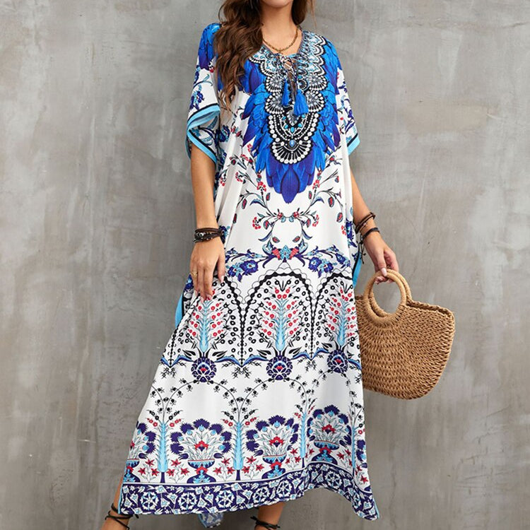 Plus Size Beach Cover Up Robe Plage Pareo Long Dress Summer Beachwear Swimsuit Cover Up Tunic For Beach Kaftan Dress