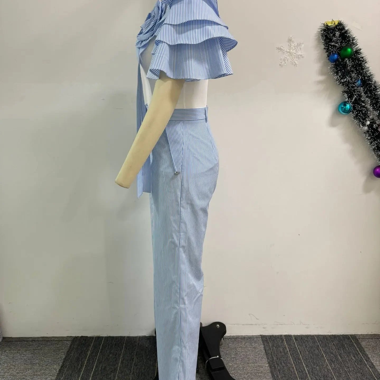 Street Women's Set Short Sleeve T-shirt and Striped Floral Splicing Romper Wide Leg Pants Elegant Two 2-Piece Set Outfit