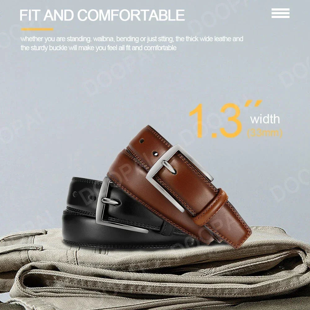 Men Belts Genuine Leather LONG Large Pin Buckle Metal Automatic Buckle Male Belts Strap Male