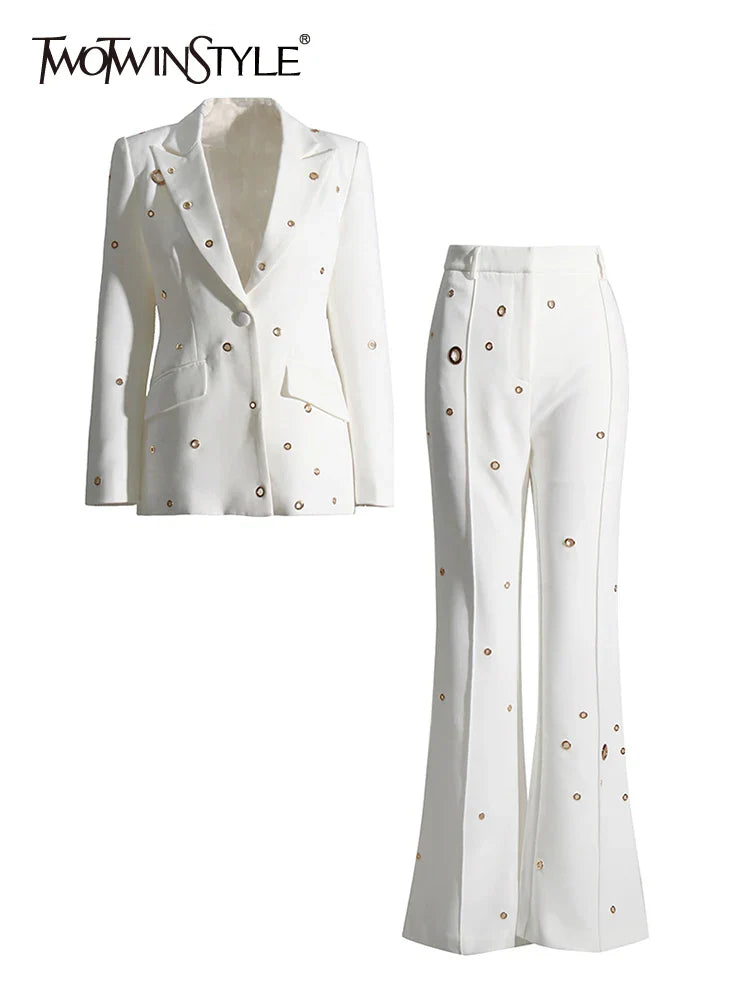 Soild Minimalist Sets For Women Turn Down Collar Long Sleeve Patchwork Button Pockets Set Female Fashion Clothing