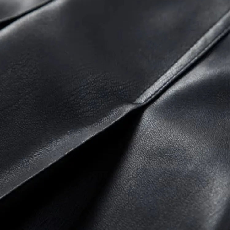 Autumn Fitted Coffee Skirted Pu Leather Blazer Jacket Women Long Sleeve Double Breasted European Fashion