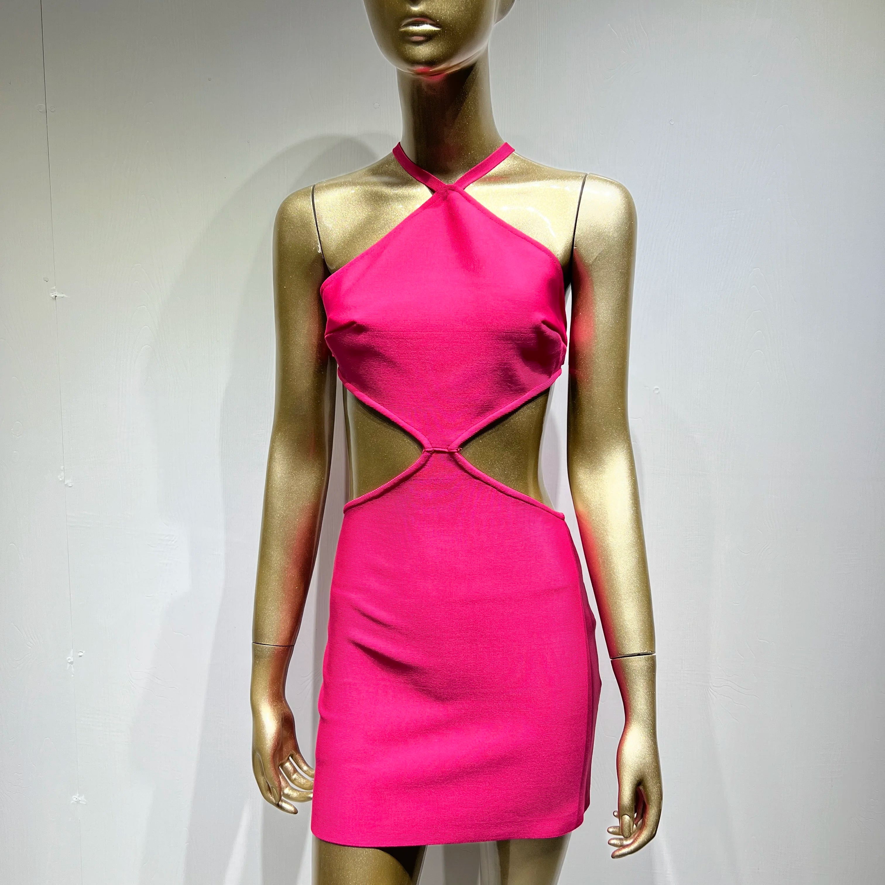 Purple Color Women Sexy Halter Bodycon Mini Dress Rayon Bandage Fashion Backless Nightclub Party Celebrate Outfit Vestido Rose Red