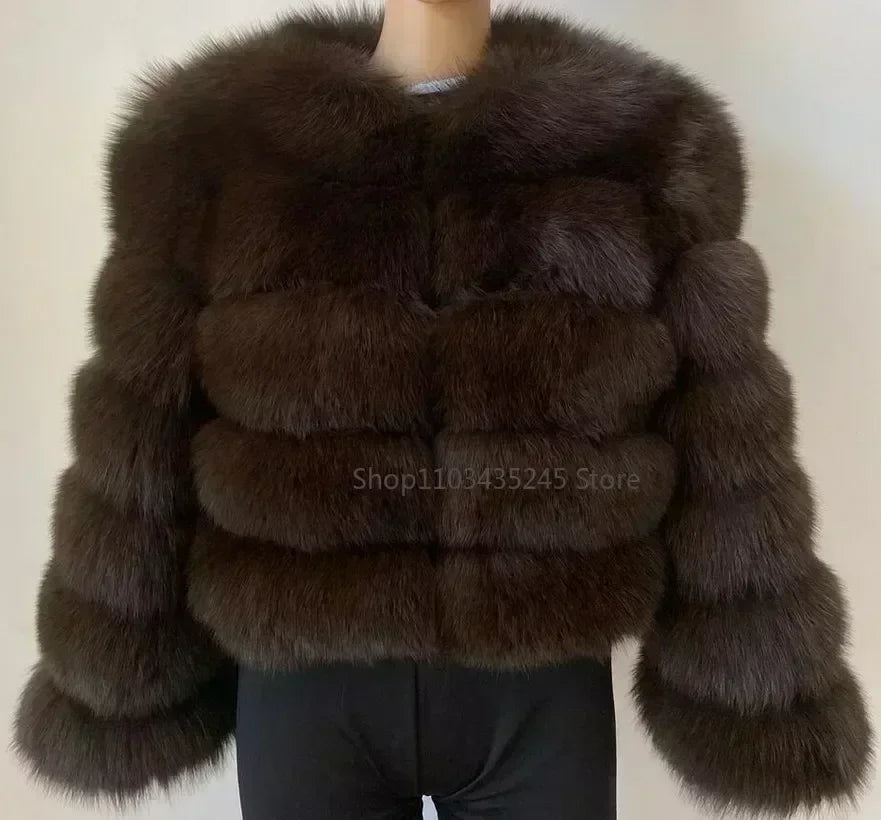 Women's Fashion Faux Fur Coat Super Hot Autumn Winter Women Short Faux Fox Fur Fluffy Jacket High Quality 5xl Ladies Furry Coats brown