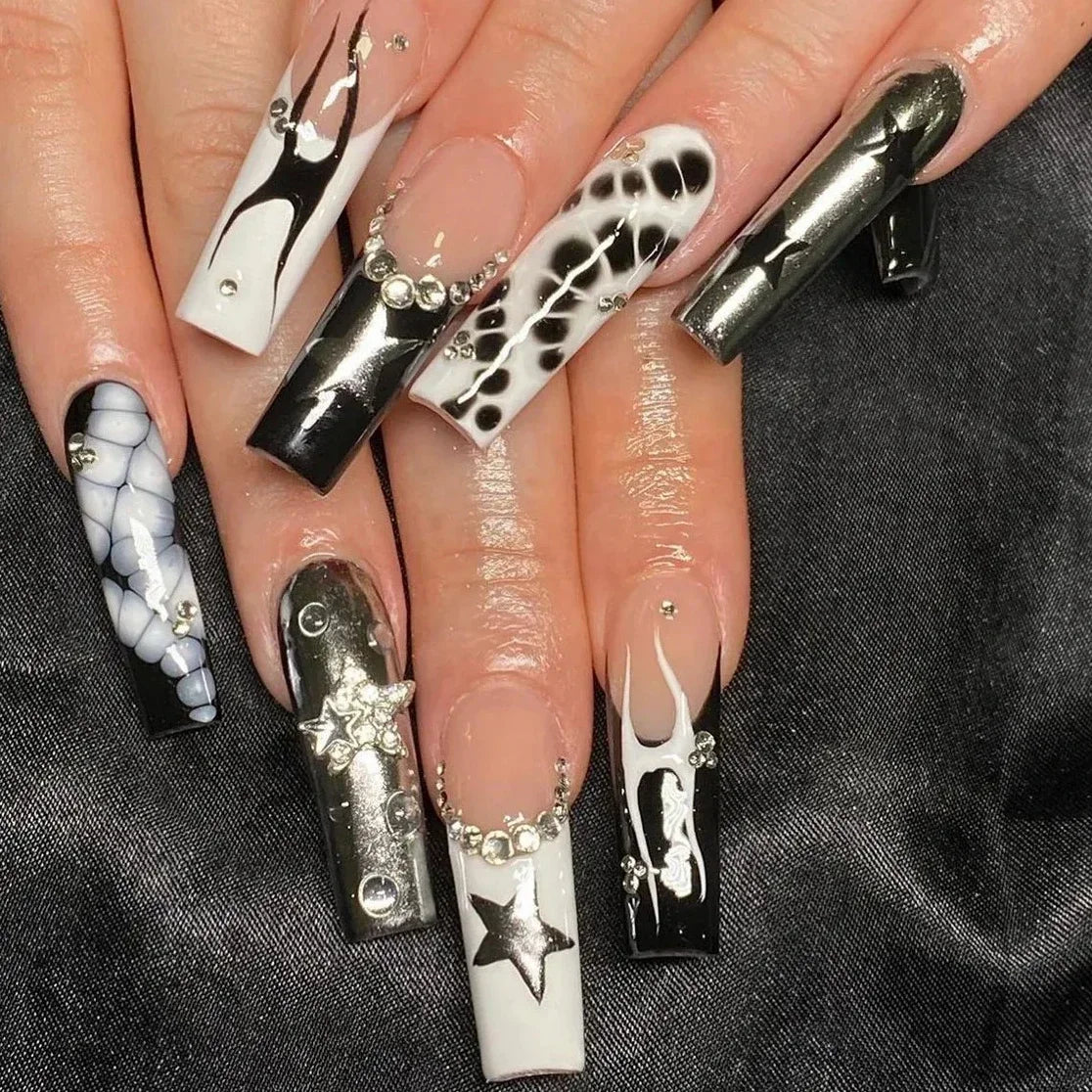 Cherry Leopard Print Almond Fake Nails Art Ballet Pointed False Nails Charms Flower Star Love Heart Press on Nails Manicure Tool MT2379JP3339