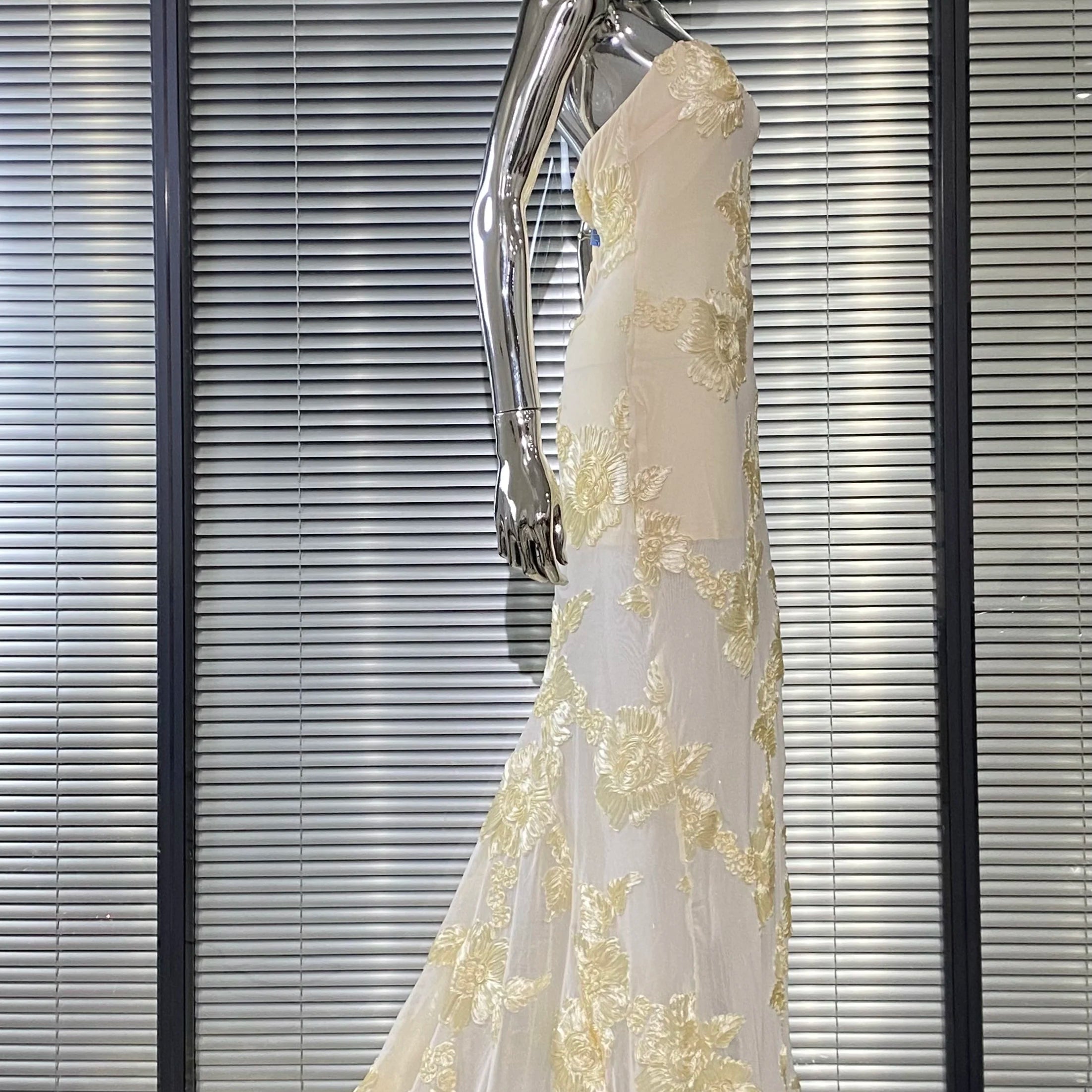 White Moth Orchids One Shoulder Yellow Green Ankle Length Bandage Dress Celebrity Party Evening Dress Woman Voaction Outfit