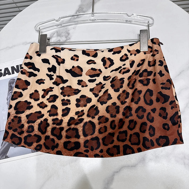 Winter New Fashion Yellow Leopard Print Short Skirt For Women Versatile Low Waist Wrapped Hip A-line Skirts 11A07921