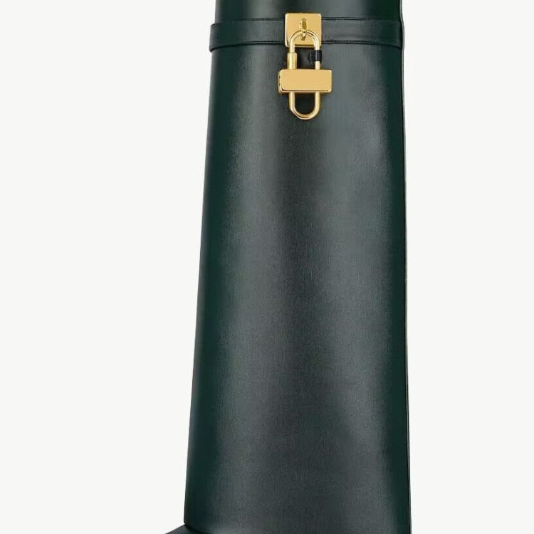 Women's Knee High Boots Shark Lock Long Thick Soled High-heeled Boots Designer Luxury Brand Women's Leather Boots