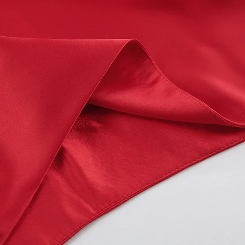 Bclout Fashion Satin Red Skirts Women Elegant Solid High Waist Office Lady Skirts Vintage Thin Party Slim Long Skirts Sexy