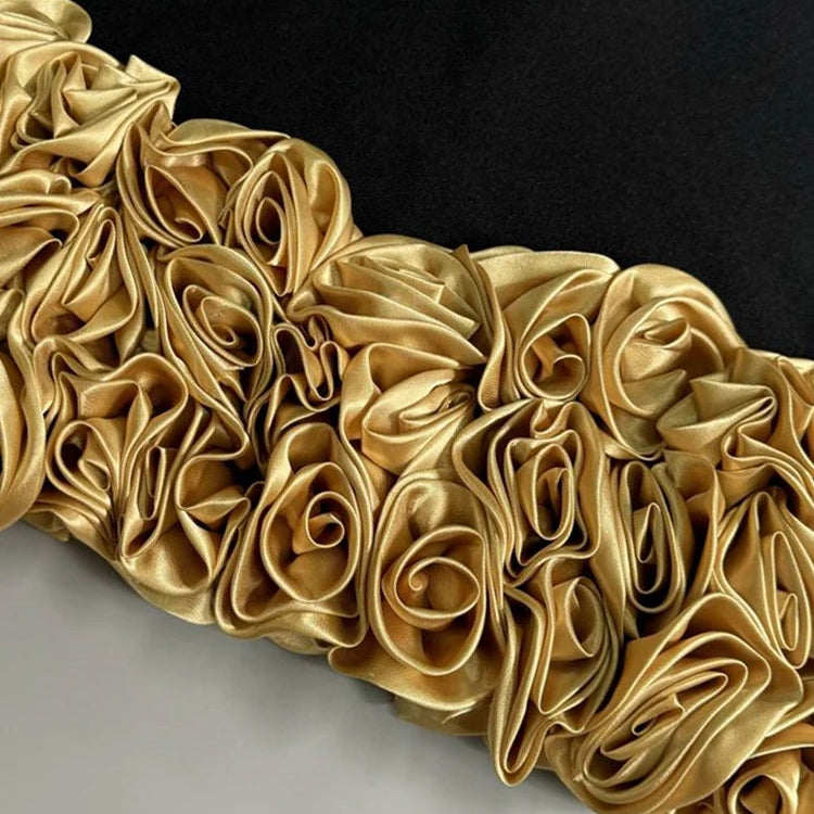 Black Strapless Short Bandage Dress Gold 3D Flowers Hemline Sleeveless Backless Floral Mini Prom Bodycon Cocktail Party Wear