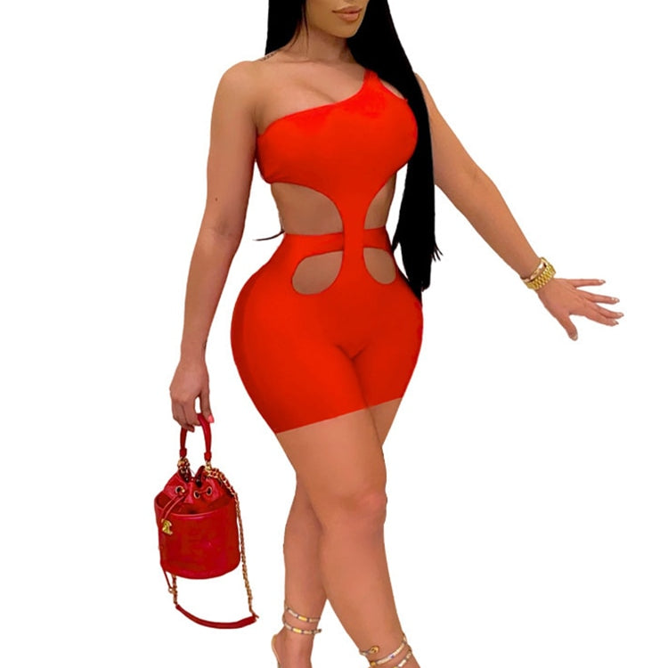 Znaiml 2024 One Shoulder Piece Rompers Playsuit Outfits Overalls for Women Clothing Summer Short Jumpsuit Monos Sexy Mujer Red