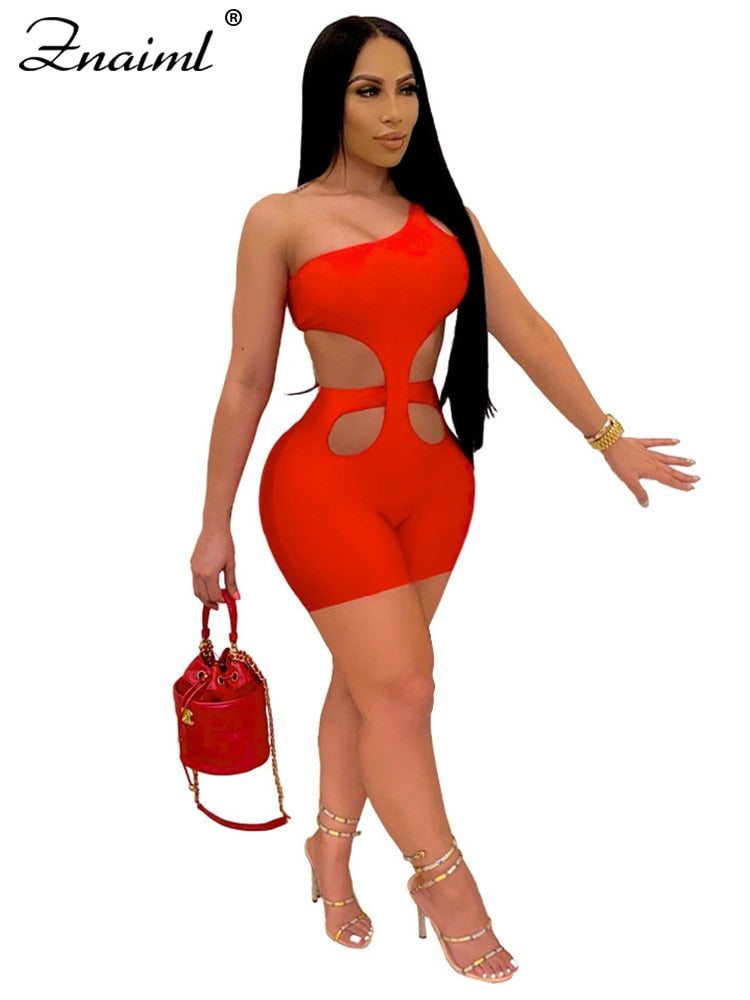 Znaiml 2024 One Shoulder Piece Rompers Playsuit Outfits Overalls for Women Clothing Summer Short Jumpsuit Monos Sexy Mujer Red