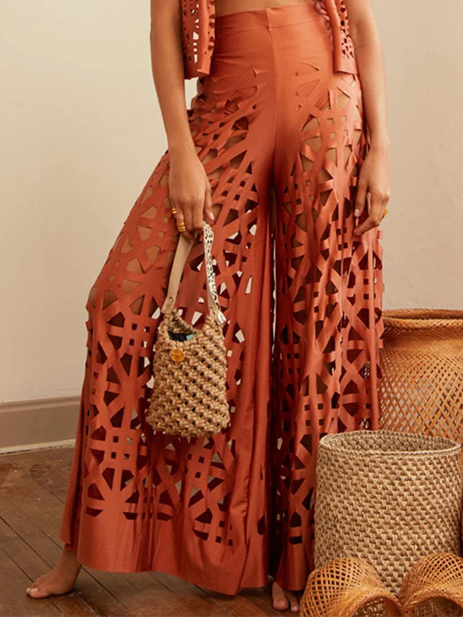 Tie Shoulder Solid Bikini Two Pieces Swimwear Fashion Luxury Party Beach outfits Women's High Waist Hollow Pants Sexy Orange pants