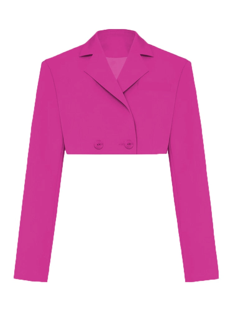 Taruxy Casual Two Piece Sets Women's Fall Outfits 2022 New Black Matching Sets With Skirt And Blazer Cropped Top Suit For Women Only Rose Red Coat