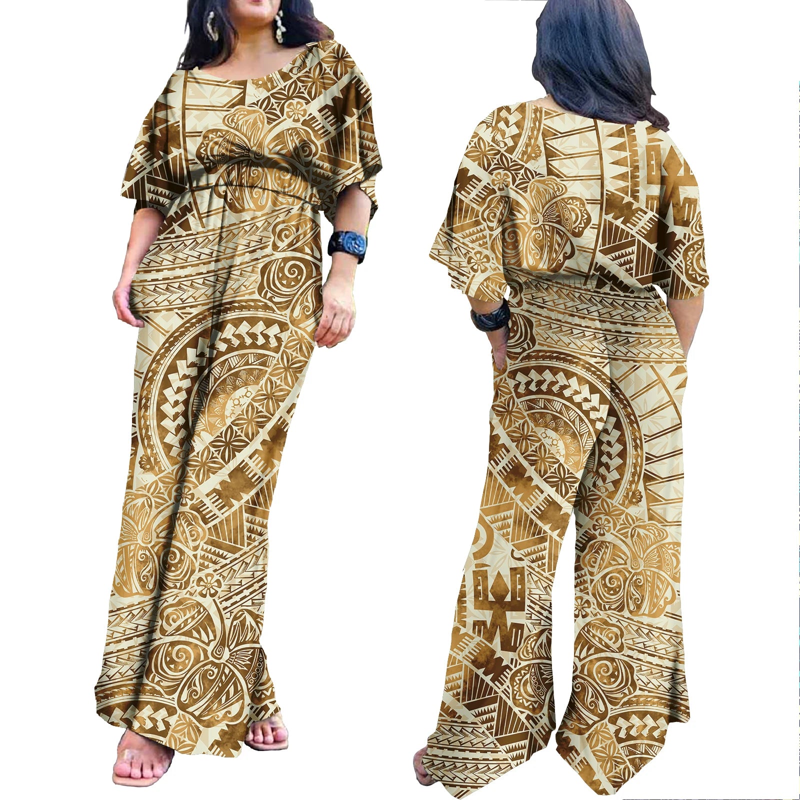 Plus Size Rompers for Women Hawaiian Zipper One Piece Jumpsuit Breathable Romper Polynesian Women Jumpsuit Playsuits