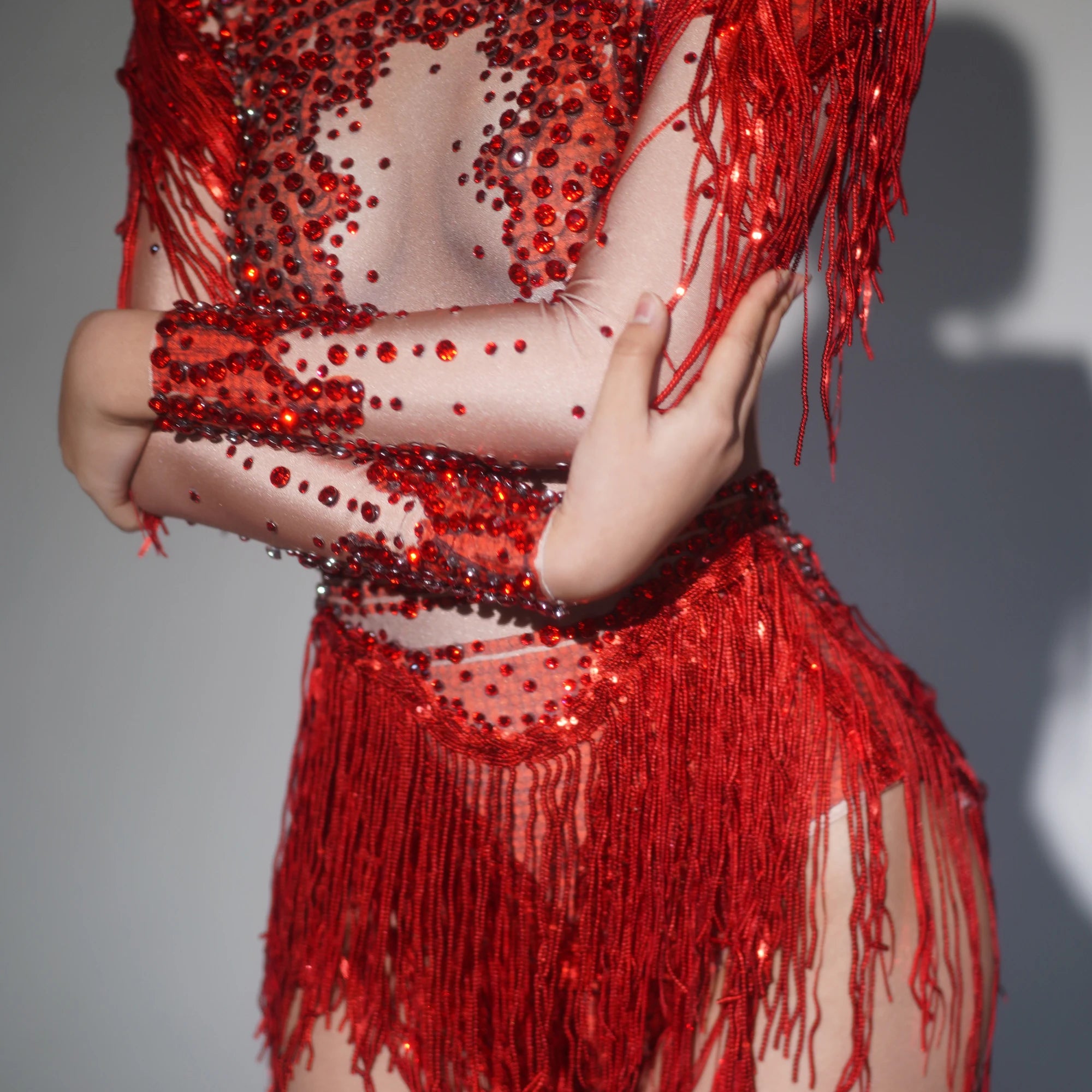 2025 Sparkly Rhinestone Sequin Tassel Stretch Bodysuits Women Birthday Party Nightclub Dj Stage Performance Costume