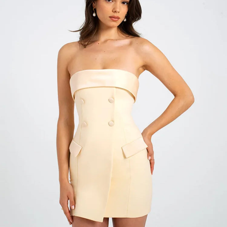 Off-shoulder Strapless Sexy Mini Dress For Women Fashion Two Pocket Backless Slim Club Party Sexy Dress Clubwear