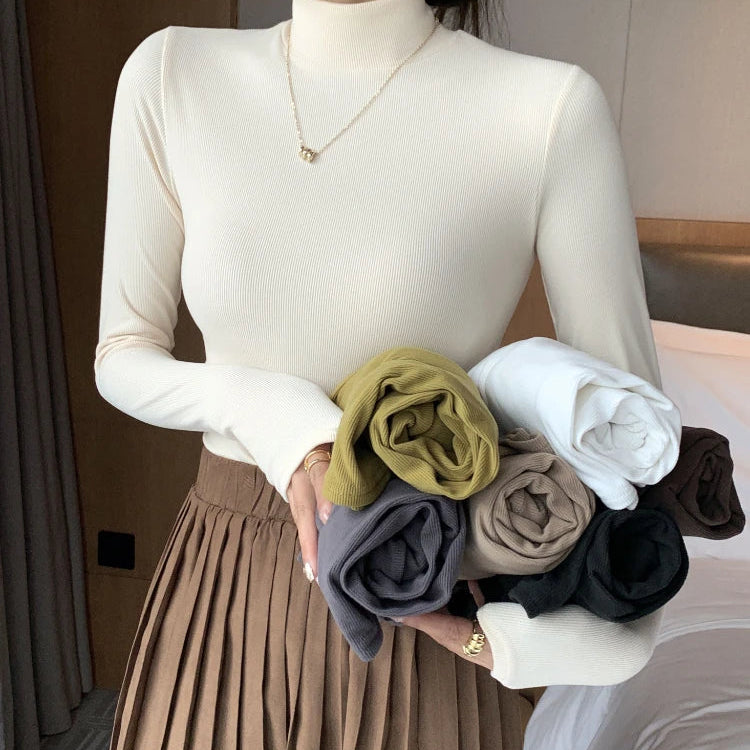 New Knitted Half-turtleneck Pullovers Women Bottom Shirts Sweater Jumper Elegant Korean Fashion Long-sleeved Tops Knitwear
