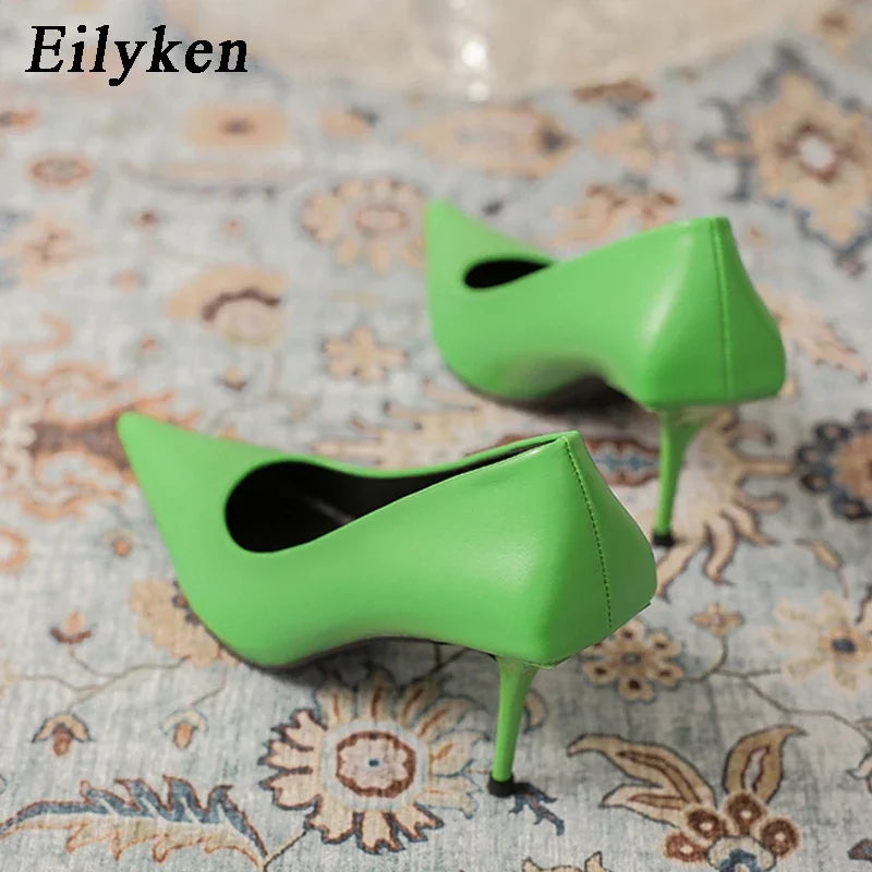 Eiyken SexyGreen Thin High Heels Pumps Women Pointed Toe Slip On Shoes Elegant Prom Wedding Stripper Ladies Sandals Green