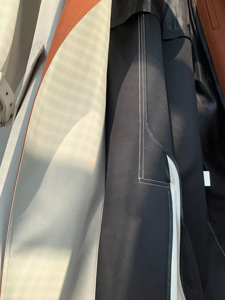 Lautaro Spring Autumn Long Cool Patchwork Trench Coat for Women Stylish Luxury Designer Emo Clothes European Style Overcoat 2025