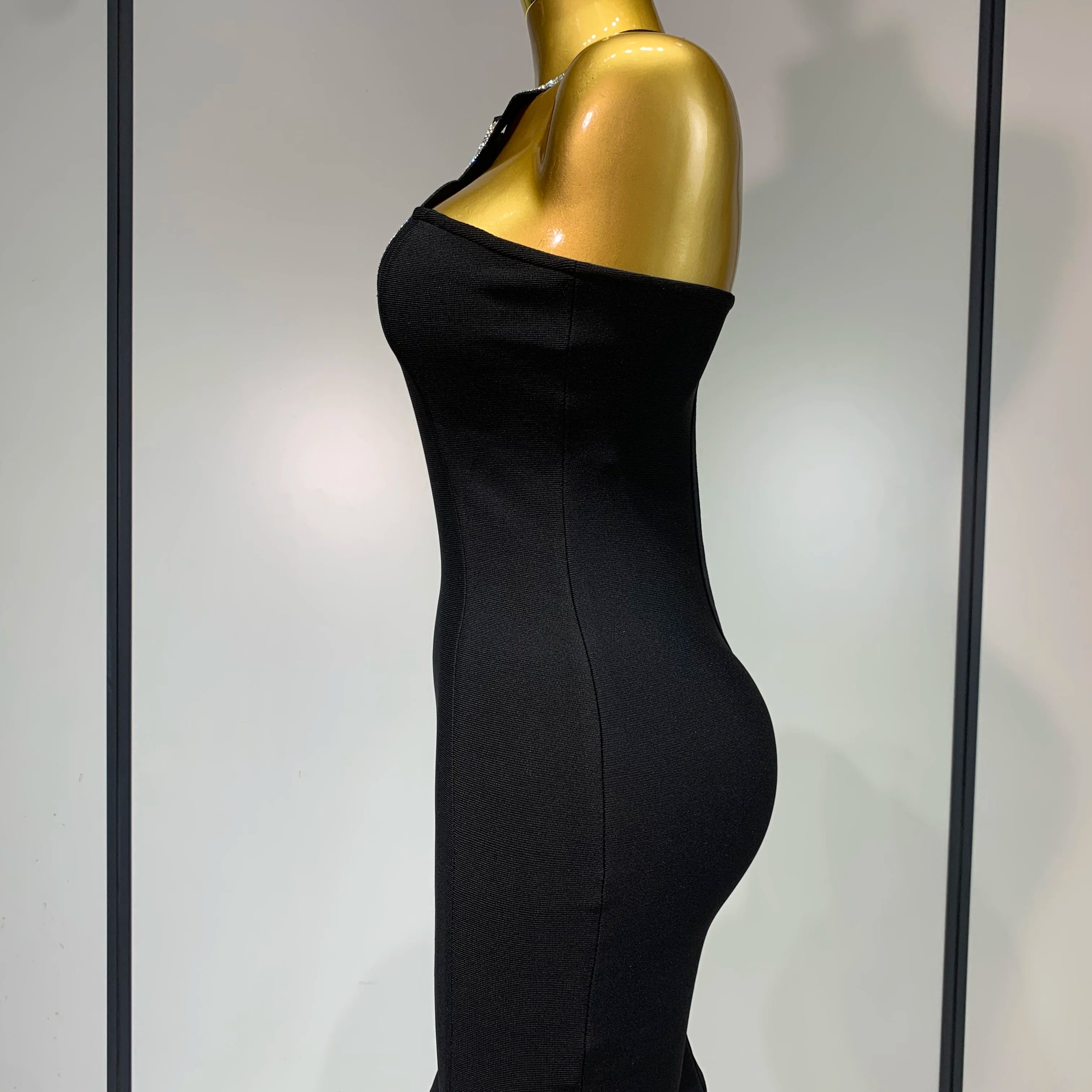 Women Sexy Backless Diamonds Sparkly Black Bodycon Bandage Dress 2025 Elegant Evening Club Luxury Birthday Party Dresses