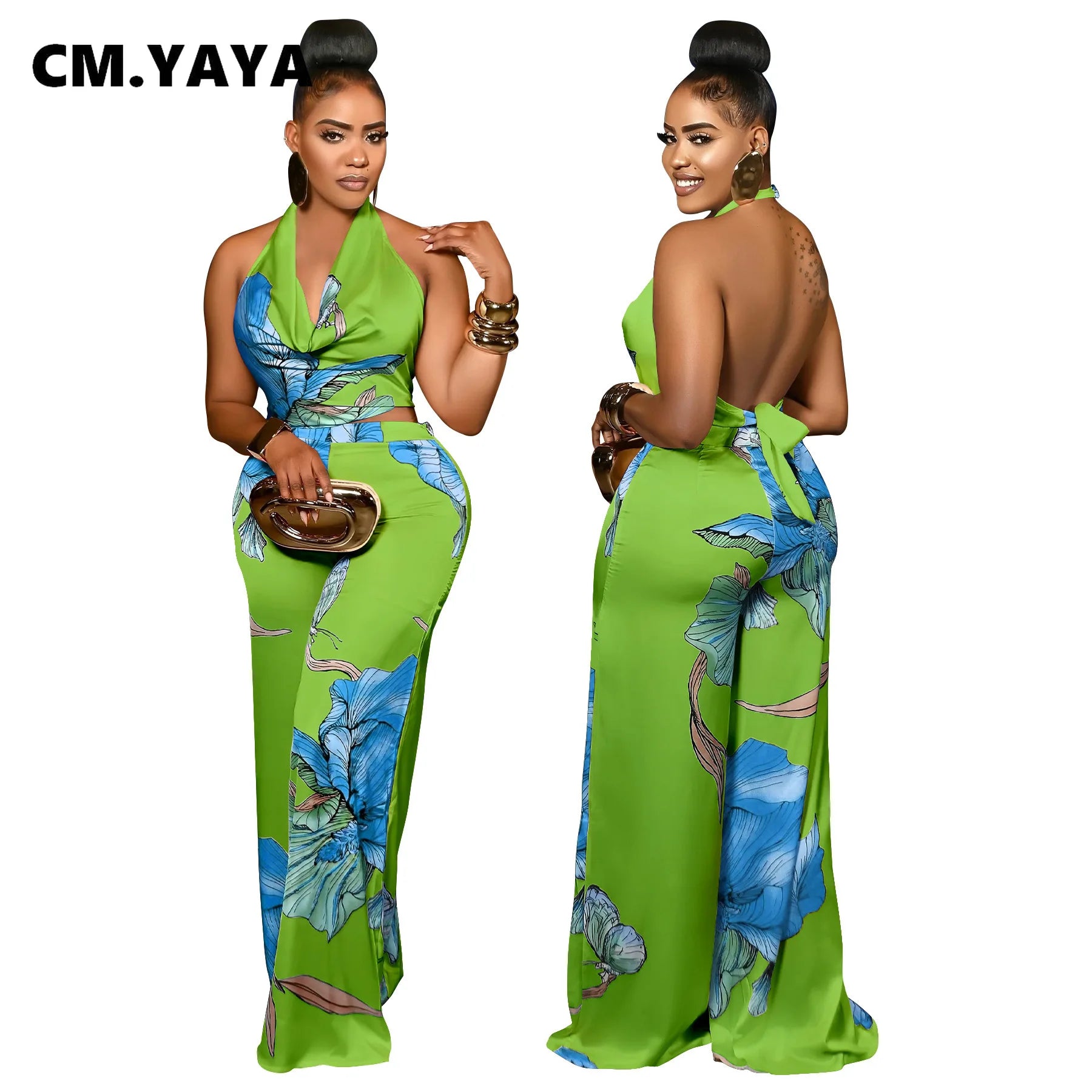 Women's Set Pile Collar Elegant Floral Print Top and Wide Leg Pants Suit 2025 Summer Two 2 Piece Sets Outfit Tracksuit