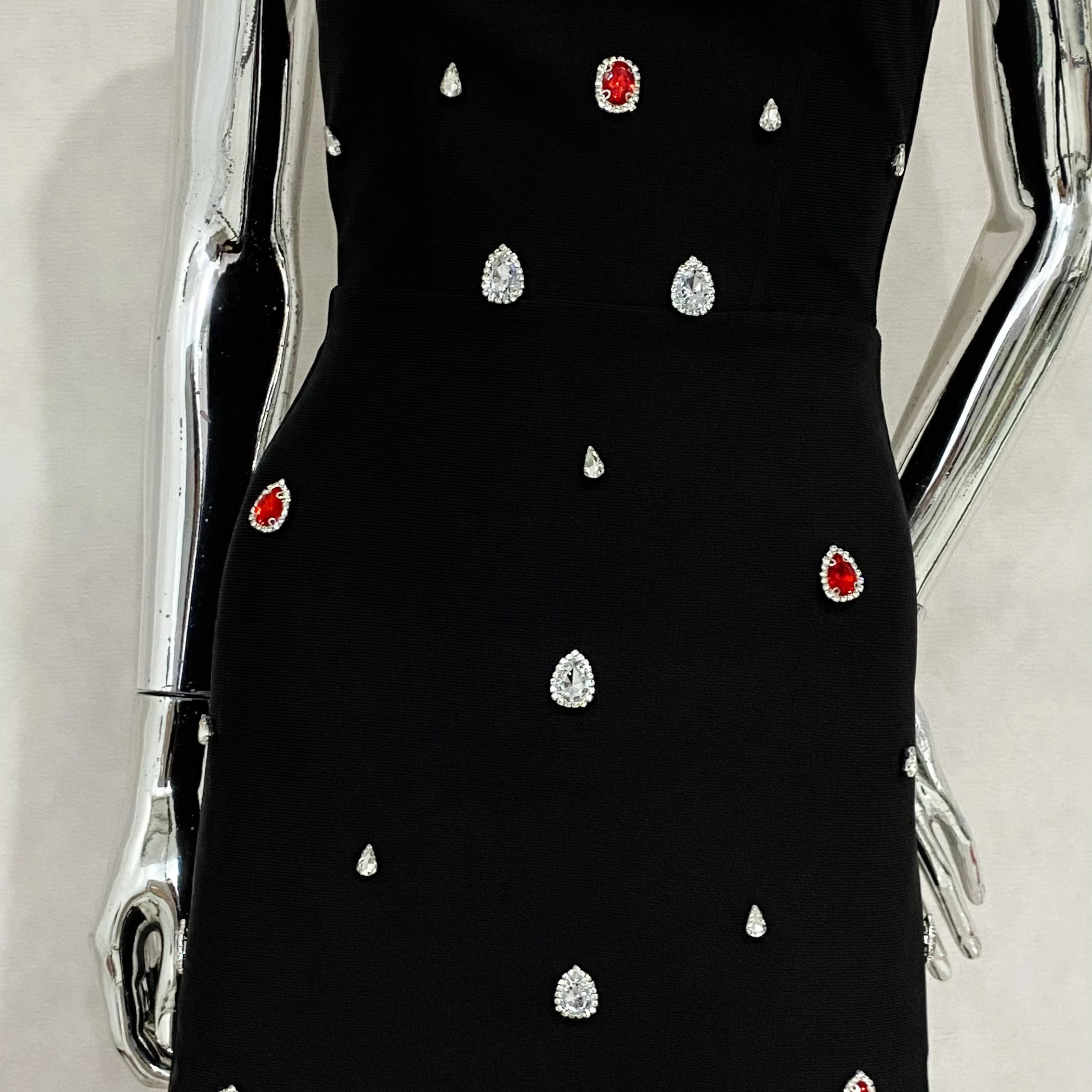 2025 New Shining Colorful Diamonds Strapless Black Bandage Mini Dress Fashion Woman Party Vestido Celebrity Birthday Outfit