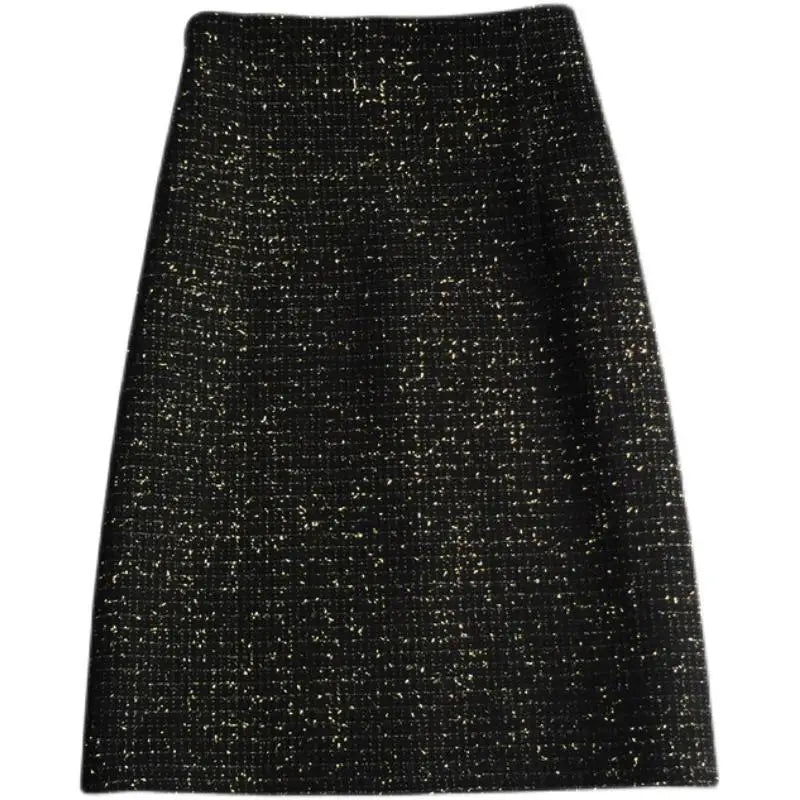 New Fashion Women's Autumn Winter Tweed Skirt Woolen Plaid High Waist Slim Buttocks Short A-line Midi Woman Skirts C176