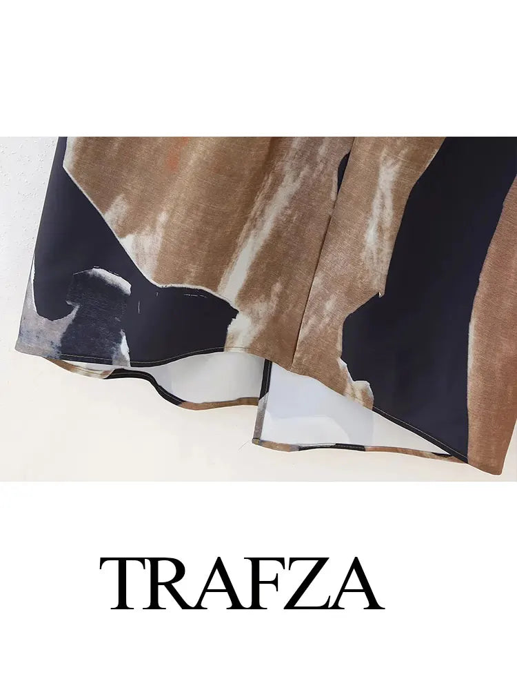 TRAFZA Women's High Waist Front Pleated Zipper Fly Casual Skirt Summer Women's Fashion Chic Printed Wrap Skirt Streetwear