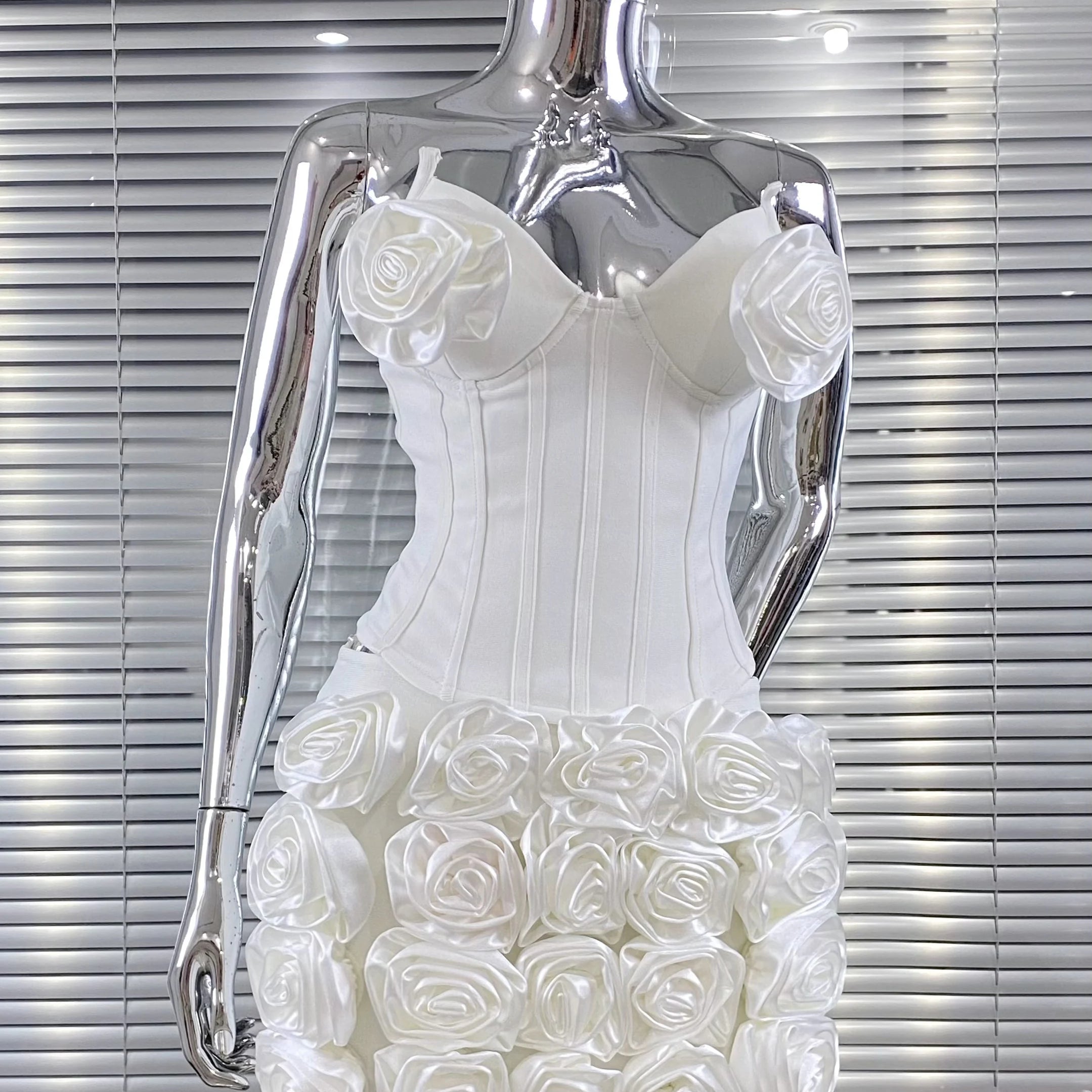 New White Color Women Sexy Full Florals 2 Pieces Bodycon Mini Bandage Dress Celebrate Nightclub Party Birthday Vacation Wear