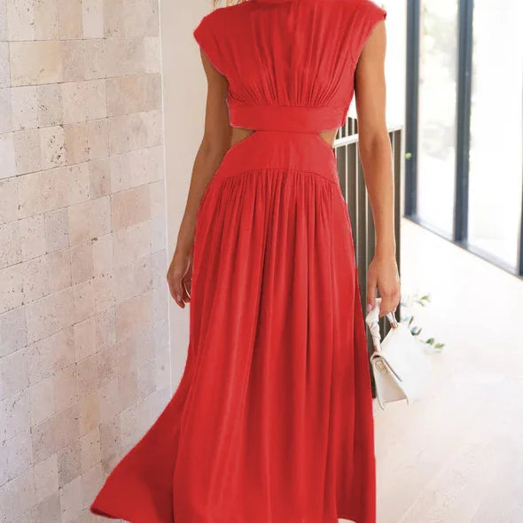 Women Spring Summer Long Maxi Dress Solid Color Fashion Sleeveless Backless Sweet Elegant Casual Dress 2023 Long-Red