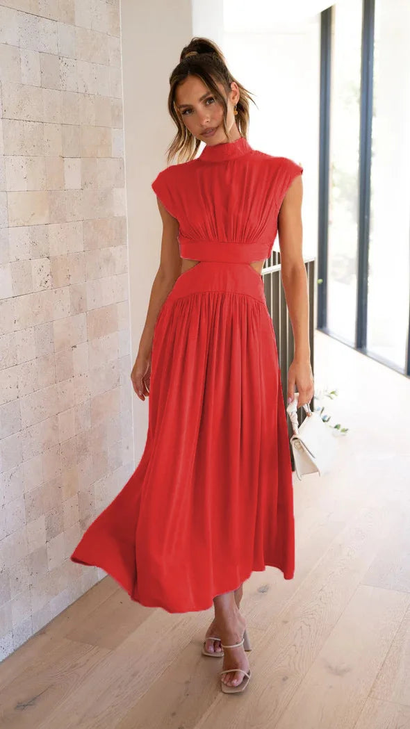 Women Spring Summer Long Maxi Dress Solid Color Fashion Sleeveless Backless Sweet Elegant Casual Dress 2023 Long-Red