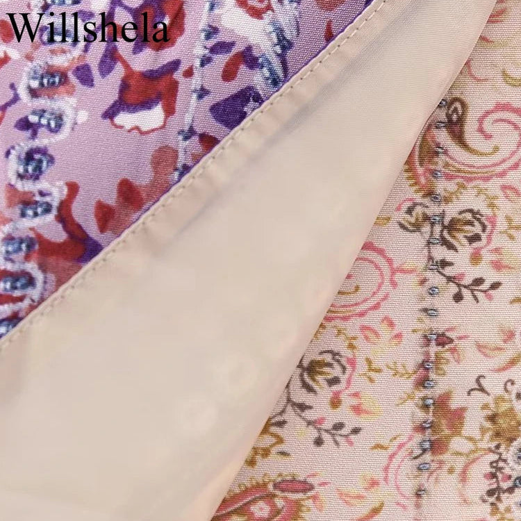 Willshela Women Fashion Printed Side Zipper Mini Skirt Vintage High Waist Asymmetrical Female Chic Lady Skirts