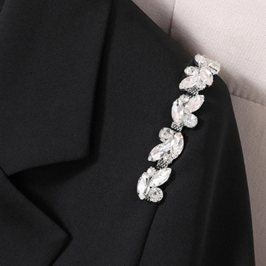 Solid Loose Spliced Button Casual Jackets for Women Lapel Long Sleeves Patchwork Bead Jacket Female Fashion Clothes