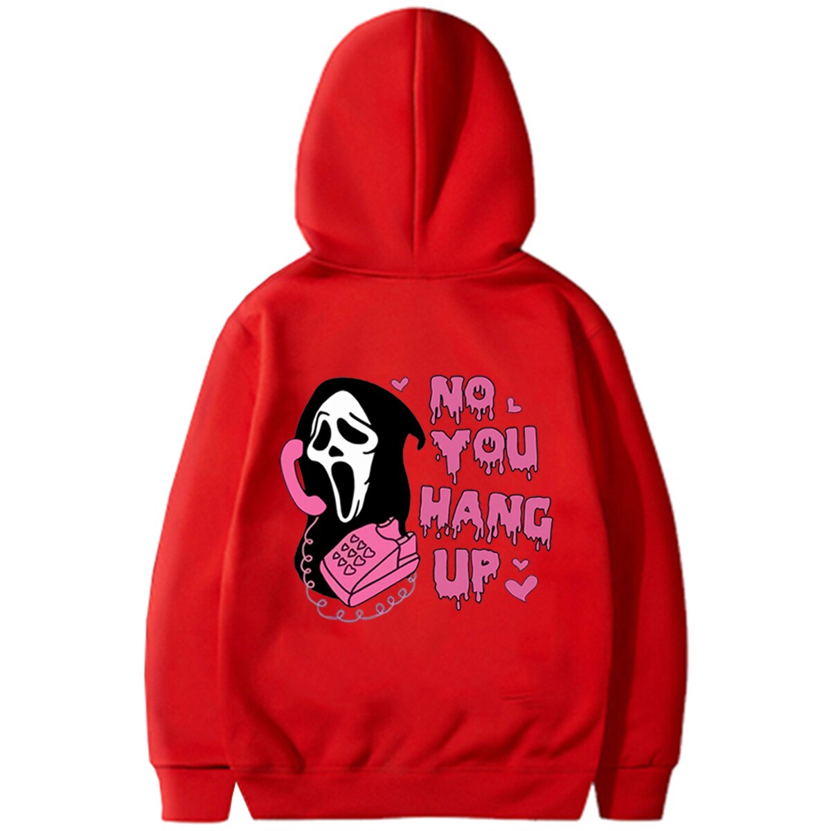 Scream No You Hang Up Crewneck Sweatshirt Ghostface Hoodies Scream Ghost Hooded Sweatshirts Scream Movie Halloween Pullover Red
