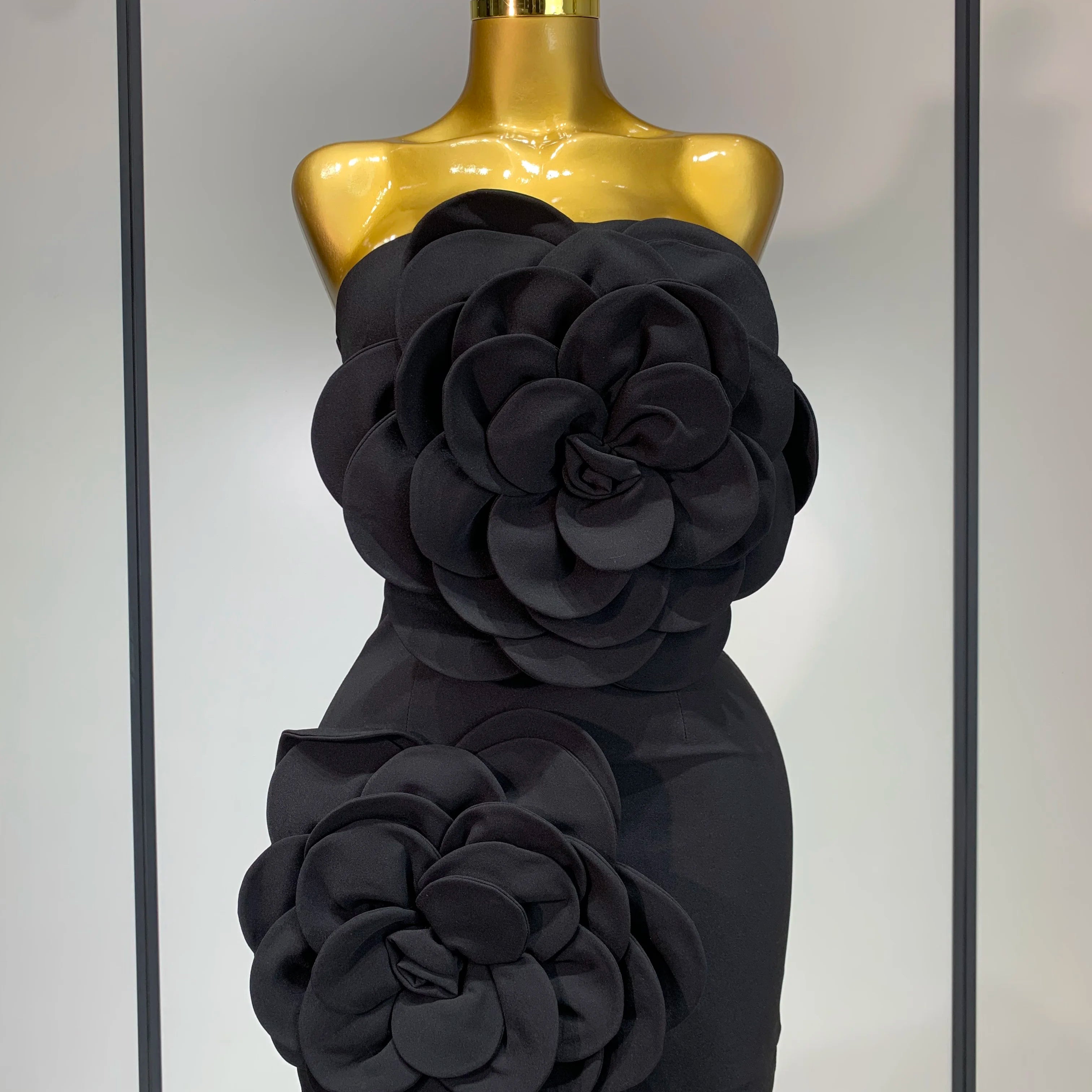 Women Sexy Strapless Backless Flower Black Mini Bodycon Dress 2025 Celebrity Elegant Evening Club Party Outfit Birthday Dresses black