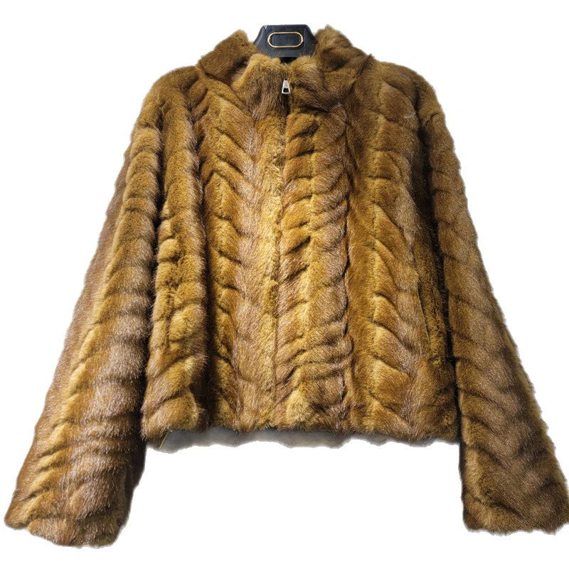 Winter Fashion New Style Elegant Stand Collar Mink Fur Short Coat For Women High-end Soft Faux Fur Jacket 11A07794