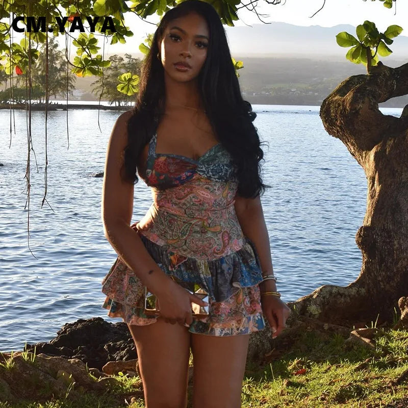 Women Halter Sleeveless Strapless Ruffles tiered Mini Dress 2025 Summer Holiday Sexy Beach Party Birthday Street Dresses