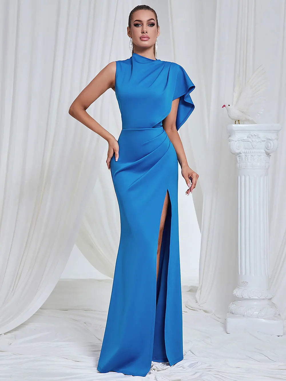 2025 Elegant Women Maxi Dress O-neck Single Shoulder Sleeveless Bodycon Draped Split Body Long Dress Evening Club Party Vestidos