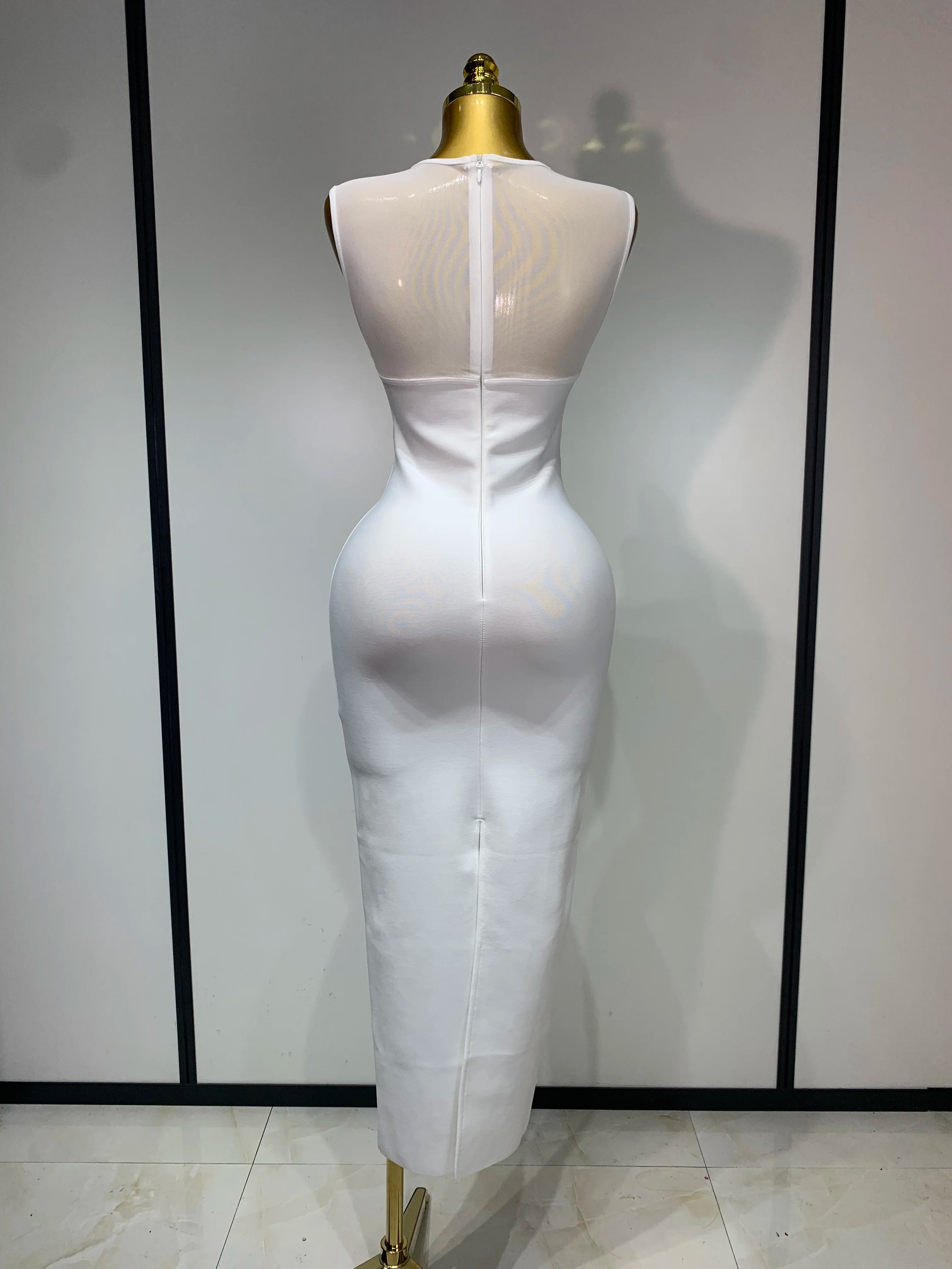 Sexy O Neck Mesh Bodycon Bandage Dress Evening Party Gown 2025 Celebrity Elegant Luxury Birthday Club Dresses
