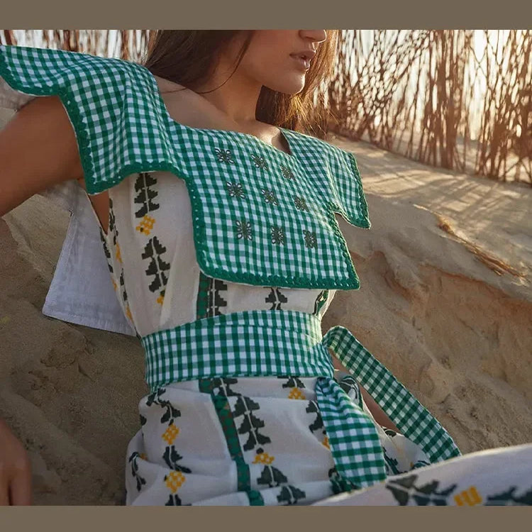 Fashion Lapel Flying Sleeve Print Dress Women Loose O Neck With Tassels Belt Midi Dresses Spring Elegant Female Party Vestidos