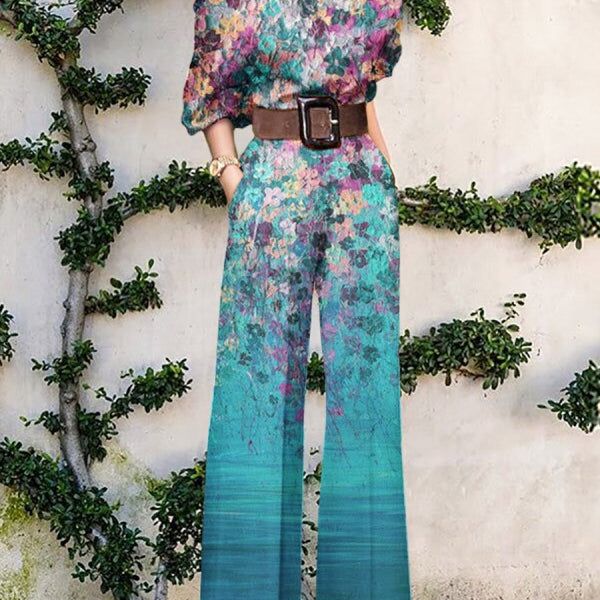 Print Jumpsuit Women Autumn and Spring 2024 New Fashion Long Sleeve Lapel Loose Casual Elegance Green Jumpsuits Mixed Color